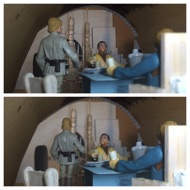 Luke begins to leave. AUNT BERU: "Where are you going?" LUKE: "It looks like I'm going nowhere. I have to finish cleaning those droids." Resigned to his fate, Luke exits the room. Owen mechanically finishes his dinner.  #starwars #anhwt #starwarstoycrew #jbscrew #blackdeathcrew #starwarstoypix #starwarstoyfigs #toyshelf 